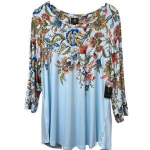 JM Collection Blue Paisley Top Plus Size 1X Tunic Tee Rayon 3/4 Sleeve NWT